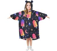 Couverture à capuche surdimensionnée pour enfants, crème glacée à la pastèque, sweat-shirt en polaire chaude en peluche pour filles et garçons, poche avant spacieuse, bonnet d'oreille mignon, taille S