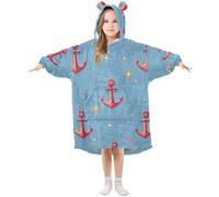 Couverture à capuche surdimensionnée pour enfants, motif ancre et étoiles, sweat-shirt polaire chaud en peluche pour filles et garçons, poche avant spacieuse, bonnet d'oreille mignon, taille S, Aa1032