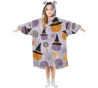 Couverture à capuche surdimensionnée pour enfants, motif citrouille, bonbon, molleton chaud en peluche pour filles et garçons, poche avant spacieuse, bonnet d'oreille mignon, taille S, Aa1361, L