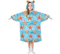 Couverture à capuche surdimensionnée pour enfants, motif étoile de mer, sweat-shirt polaire chaud en peluche pour filles et garçons, poche avant spacieuse, bonnet d'oreille mignon, taille S, Aa73, M