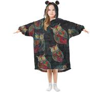 Couverture à capuche surdimensionnée pour enfants, motif hibou vintage en polaire chaude pour filles et garçons, poche avant spacieuse, bonnet d'oreille mignon, taille S, Aa770, M