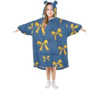 Couverture à capuche surdimensionnée pour enfants, motif nœud jaune, sweat-shirt polaire chaud en peluche pour filles et garçons, poche avant spacieuse, bonnet d'oreille mignon, taille S, Aa1797, S