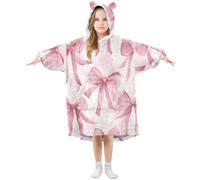 Couverture à capuche surdimensionnée pour enfants, motif nœud rose aquarelle, sweat-shirt polaire chaud en peluche pour filles et garçons, poche avant spacieuse, bonnet d'oreille mignon, taille S