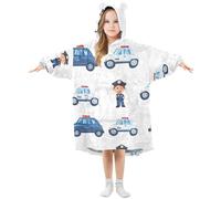 Couverture à capuche surdimensionnée pour enfants, motif voiture de police, sweat-shirt en polaire chaude à porter pour filles et garçons, poche avant spacieuse, bonnet d'oreille mignon, taille S