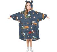 Couverture à capuche surdimensionnée pour enfants, sweat-shirt polaire chaud à motif camion pour filles et garçons, poche avant spacieuse, bonnet d'oreille mignon, taille S, Aa803, L