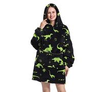 Couverture à capuche surdimensionnée pour femme adulte - Super douce et confortable - Motif dinosaure vert