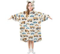 Couverture à capuche surdimensionnée pour fille Motif coquelicots Bleu Jaune Voiture Monster Truck, Multi361, L