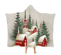 Couverture À Capuche Unisexe en Polaire - Maisons Enneigées De Noël Couvertures Imprimées en 3D pour Canapé, Décoration Automne-Hiver, Bureau, Voyage, Couvertures TV 100X130Cm