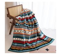 Couverture À Carreaux Bohème | Épaisse Et Chaude en Flanelle | Châle Super Doux Et Confortable pour Canapé-lit | Rayure Bleue | 127x152cm (50x59,8 Pouces)