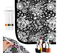 Couverture à Colorier Soi-Même avec 24 Feutres, Coloriez Vos Propres Couvertures Créatives Kits de Couvertures à Colorier Amusantes pour Adultes Activité Artistique Décoration Intérieure (Fleur)