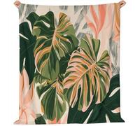 Couverture À Imprimé Bohême Plantes Monstera Couverture en Flanelle pour Enfants 130 x 150 cm, Douce Légère Et Moelleuse Et Cadeau pour Lit Chaise Canapé Et Voyage Maison Bureau - Crème