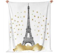 Couverture À Imprimé Dessiné À La Main Bâtiments Parisiens Étoiles Couverture en Flanelle pour Enfants 100 x 150 cm, Douce Légère Et Cadeau pour Lit Chaise Canapé Et Voyage Maison Bureau - Blanc