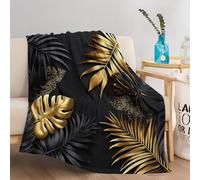 Couverture à imprimé Feuille de Monstera de Luxe Tropicale, légère et pelucheuse 127 x 152 cm pour literie, canapé et Voyage Or Noir Couverture Sherpa Couverture pour canapé-lit