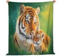Couverture À Imprimé Film Animal Tigre Couverture en Flanelle pour Enfants 130 x 150 cm, Douce Légère Et Moelleuse Et Cadeau pour Lit Chaise Canapé Et Voyage Maison Bureau - Vert Forêt