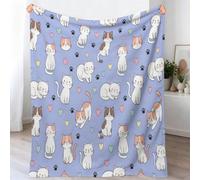Couverture à Imprimé Illustration Dessinée À La Main, 150 x 200 cm Couverture en Flanelle, Animaux Chaton Cœurs en Peluche avec Fleurs Sauvages Douce et Colorée Cadeau pour Lit Chaise Canapé Maison