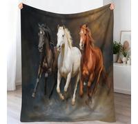 Couverture à Imprimé Peinture À l'huile, 130 x 150 cm Couverture en Flanelle, Esthétique Classique Animaux Chevaux en Peluche avec Fleurs Sauvages Douce et Colorée Cadeau pour Lit Chaise