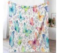 Couverture à Imprimé Pop Art, 220 x 240 cm Couverture en Flanelle, Aquarelle Papillon Imprimé Léopard en Peluche avec Fleurs Sauvages Douce et Colorée Cadeau pour Lit Chaise Canapé Maison