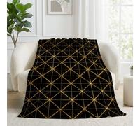 Couverture Abstrait Grille Lignes Diagonales Or 150 x 200 cm Couverture | Géométrique Grille Triangles Douce Moelleuse Flanelle Plaid Polaire Jeté de Canapé Convient Adultes et Enfants Chaud en Hiver