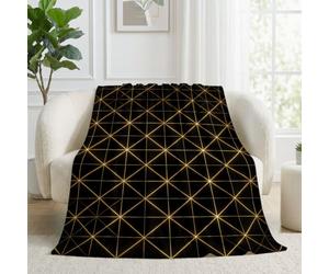 Couverture Abstrait Grille Lignes Diagonales Or 150 x 200 cm Couverture | Géométrique Grille Triangles Douce Moelleuse Flanelle Plaid Polaire Jeté de Canapé Convient Adultes et Enfants Chaud en Hiver