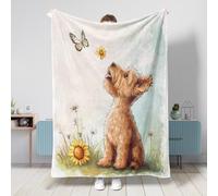 Couverture Airedale Terrier printanière en flanelle chaude et moelleuse pour chambre à coucher, camping, animal de compagnie, canapé, sofa, 101,6 x 127 cm, motif tournesol