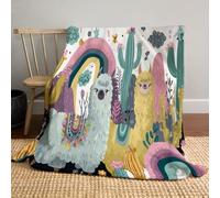 Couverture Alpaga Arc-en-Ciel Cactus - Douillette, Chaude, Moelleuse - en Flanelle Douce - Décoration de Style Dessin animé avec Impression numérique HD - Jolie Couverture pour canapé, lit - Jaune