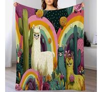 Couverture Alpaga Arc-en-Ciel - Douillette, Chaude, Moelleuse - en Flanelle Douce - Décoration de Dessin animé avec Impression numérique HD - Jolie Couverture pour canapé, lit - Rose Jaune