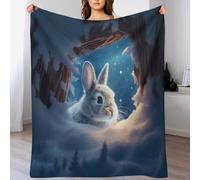 Couverture Animal Lapin, Flannel Douce Et Chaude, Imprimée, Idéale Idée De Cadeau, Entretien Facile À La Machine, pour Voyager, Lit Ou Canapé (130×150cm)