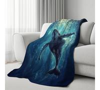 Couverture Animaux Marins Baleine 3D Polaire Imprimée, Plaid Peinture Océan Décoratif pour Canapé de Salon, Jeté de Lit Doux Monde sous-Marin Poisson Idée Cadeau pour Garçons et Filles 130x150 cm