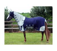 Couverture anti mouche avec couvre-cou et bonnet pour cheval QHP Bleu 135 cm (Longueur totale: 185 cm)