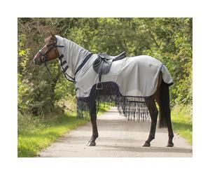 Couverture anti-mouches pour cheval avec franges QHP Gris 125 cm (Longueur totale: 165 cm)