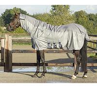 Couverture anti-mouches pour cheval avec haute encolure QHP Combo Gris 145 cm (Longueur totale: 195 cm)