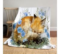 Couverture Aquarelle Animaux Agréable, Couverture Couleur Orange Flanelle Douce et Chaude, Couvertures Renard Parterre De Fleurs Légère Toutes Saisons, pour Lit Canapé Chambre Voiture Avion 150x200 cm