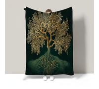 Couverture Arbre en Métal 3D Plaid Canape Impression De Illustration Végétale Couverture Canape Bronze Décor Douce Et Légère Couvertures Polaire Flanelle 230X270Cm pour Chambre Couch