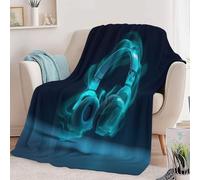 Couverture Art Abstrait Flanelle 220 x 240 cm, Couvertures Imprimé Musique Casque Audio Lueur Moelleuse Chaudes Légères pour Voyager Lit Canapé Adolescents et Adultes