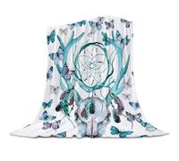 Couverture Attrape-rêves crâne de cerf avec papillon Plaid Polaire Microfibre Flanelle 220 x 240 cm, Léger, doux, chaud et confortable, Convient aux chambres et aux salons Style folklorique aquarelle