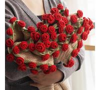 Couverture au crochet avec bouquet de fleurs, produit fini, jeté de lit romantique tricoté avec des roses, cadeau pour la fête des mères anniversaire décoration d'intérieur(Red,110cm-60flowers)