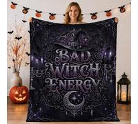 Couverture avec citation « Bad Witch Energy » Chapeau Halloween 127 x 152