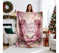 Couverture avec citation du Père Noël Cowgirls 101,6 x 127 cm | Couverture de canapé sur le thème du ranch occidental, accents de maison de vacances, style féminin, décoration d'hiver