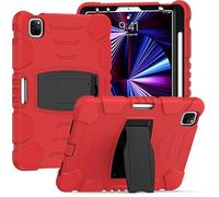 Couverture avec Prise en Charge pour Samsung Tab A7 2020 T500 T505, Durable, Hybride, Choc, résistant, Trois Couches, étui de Protection en Silicone pour Tablette Enfant (Rouge)