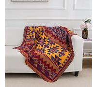 Couverture aztèque amérindien - Couverture bohème tribale sud-ouest confortable pour canapé, lit, voyage, plage, 127 x 177,8 cm