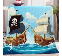 Couverture Bateau Pirate De Dessin Animé Polaire Flanelle Super Chaude, Poil Canape Ultra Douce Couverture Bleu Duveteuse Toutes Saisons pour Maison canapé lit Chaise Voyage 150 x 200 cm
