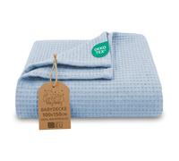 Couverture Bebe Gaufre Toutes Saisons 100x150 cm - nid d'abeille Coton Respirante légère Naissance Enfant mi-Saison - Couverture Poussette Plaid Nouveau-né Oeko-Tex Bleu Ciel