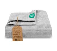 Couverture bébé coton gaufré 100x150 cm - Plaid nid d’abeille respirant, couverture légère pour nouveau-né Gris clair