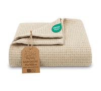 Couverture bébé coton gaufré 75x100 cm - Plaid nid d’abeille respirant, couverture légère pour nouveau-né Beige