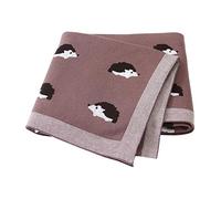 Couverture Bébé en Tricot, Surwin 100% Coton Couverture Motif Hérisson de Charmant, Fille Garçon Naissance Literie Bébé Douce Chaud Hiver Gigoteuses Emmaillotage (Marron,100x80cm)