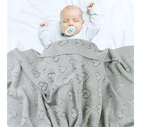 Couverture Bébé en Tricot, Surwin Couvertures Tissée de Moelleuses, Amour Modèle Creux, Naissance Literie Bébé Chaud Hiver Gigoteuses d?emmaillotage pour Enfant Fille Garçon (Gris,100x80cm)
