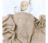 Couverture Bébé en Tricot, Surwin Couvertures Tissée de Moelleuses, Amour Modèle Creux, Naissance Literie Bébé Chaud Hiver Gigoteuses d?emmaillotage pour Enfant Fille Garçon (Beige,100x80cm)