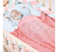 Couverture Bébé en Tricot, Surwin Couvertures Tissée de Moelleuses, Amour Modèle Creux, Naissance Literie Bébé Chaud Hiver Gigoteuses d?emmaillotage pour Enfant Fille Garçon (Rose,100x80cm)