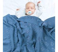 Couverture Bébé en Tricot, Surwin Couvertures Tissée de Moelleuses, Amour Modèle Creux, Naissance Literie Bébé Chaud Hiver Gigoteuses d?emmaillotage pour Enfant Fille Garçon (Un jean bleu,100x80cm)