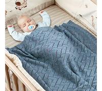 Couverture Bébé en Tricot, Surwin Couvertures Tissée de Moelleuses, Couleur unie, Naissance Literie Bébé Chaud Hiver Gigoteuses d?emmaillotage pour Fille Enfant Garçon (Bleu clair,100x80cm)